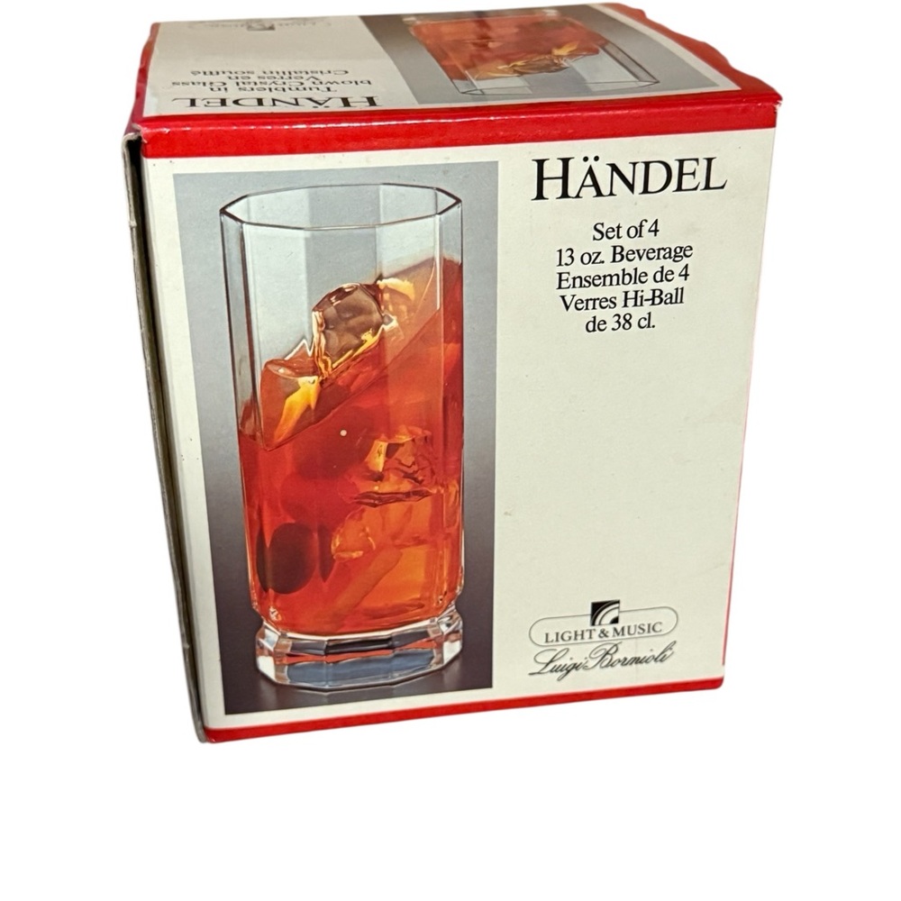 Luigi Bormioli HANDEL 13 oz Crystal Hi-Ball Glasses Set of 4 Italy Made NEW